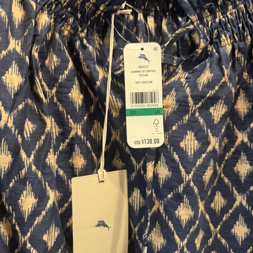 Tommy Bahama Navy and Gold Diamond Blouse - Picture 4 of 4